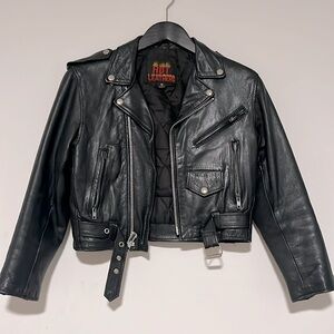 Cropped vintage leather biker jacket